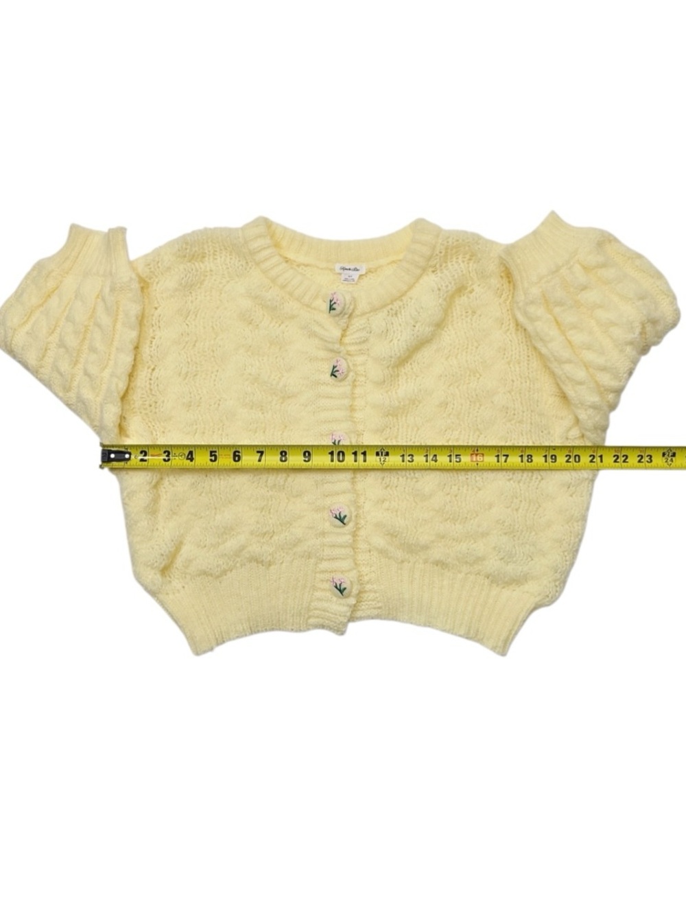 UO Kimchi Blue Maye Floral Button,Short Yellow Cable Knit Cardigan Size:Small - Picture 5 of 10